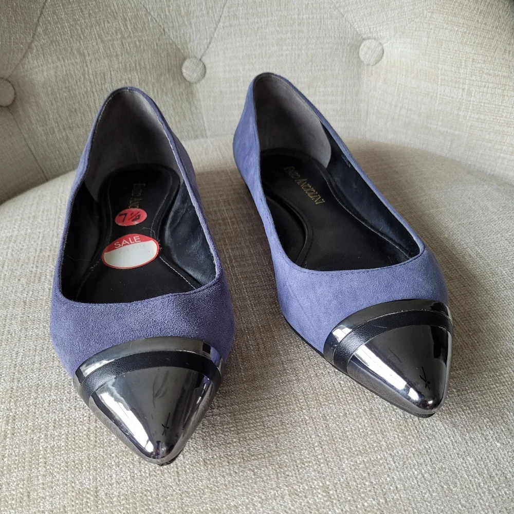 Enzo Angiolini Shoes Eacaulin Blue Suede Metallic Pointed Toe Flats Size…